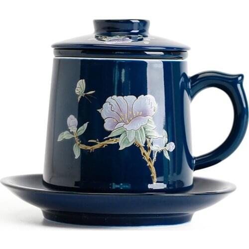 Hand Painted Tea Mug Ceramic with Lid and Filter Simple Office Teacups Household Drinkware Water Cup Porcelain Milk Coffee Mug
