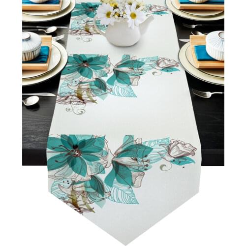 Flowers Bloom Turquoise Plants Roses Table Runner Table Art Home Party Country Wedding Decoration Tablecloth Table Runners