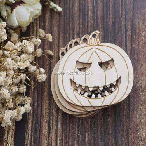 Wooden Detailed Pumpkin Scary Face Craft Shape