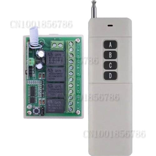 Home Automation DC 12V 10A 4CH Wireless Remote Control Switches Receiver with 4 Buttons Transmitters 50-1000M High Sensitivity