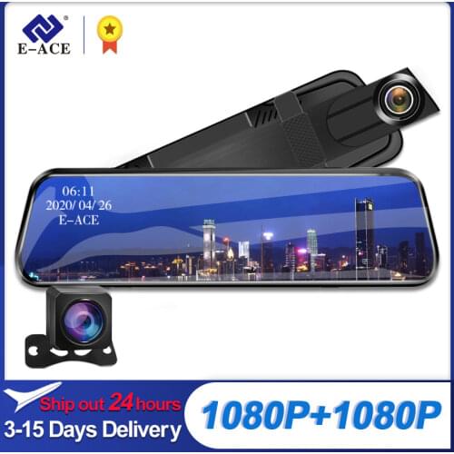 E-ACE A20P 10 Inch Car Recorder Mirror Car DVR FHD 1080P Dash Camera Stream Dashcam Media support GPS 1080P Rear Camera