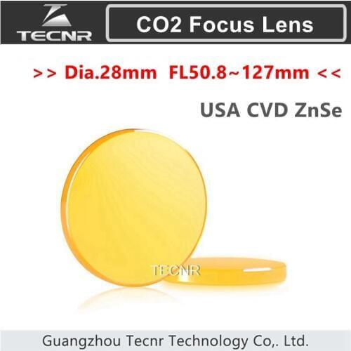 USA CVD ZnSe Co2 Laser Focus Lens diameter 28mm FL 50.8 65.5 76.2 101.6 127mm for CO2 Laser Engraving Cutting Machine