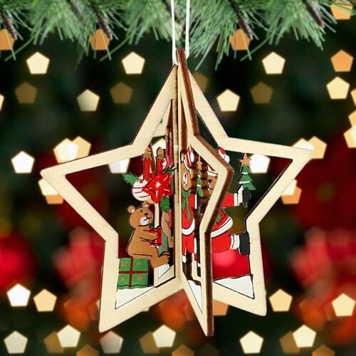 HILIFE DIY Christmas Tree Hanging Ornaments 3D Wooden Pendant Christmas Tree Decoration Xmas Decor Home Party Decor