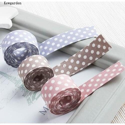 Kewgarden 5/8" 1" Dots Satin Ribbons Handmade Tape DIY Bowknot Polyester Cotton Ribbon Garment Accessories Riband 5m /Lot
