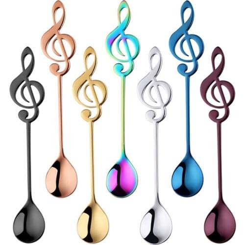 Stainless Steel Coffee Spoon Creative Music Note Cat Shape Long Handle Dessert Ice Cream Mug Scoops Spoons for Bar Kitchen Tools
