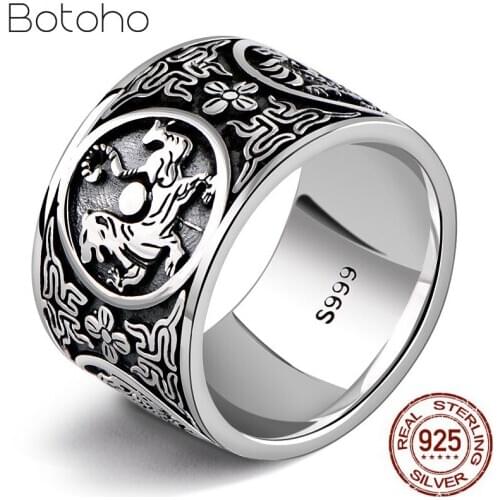 999 Sterling Silver color Dragon Tiger Ring The Chinese 4 Mythic Beasts Ring Silver color Good Luck Ring Fengshui Fine Jewelry