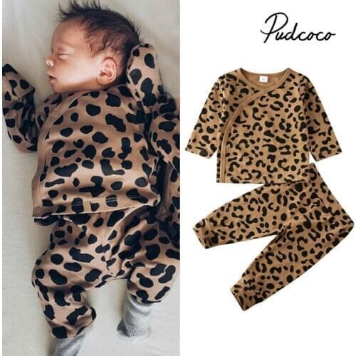 Fashion Baby Girls Clothing Set Cotton Long Sleeve Sweatshirt Tops+Leopard Pants Casual Toddler 2Pcs Newborn Baby Boys Clothes