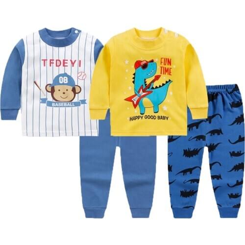Baby Boys Clothing Set Autumn Full Sleeve Cartoon DJ Dinosaur Pure Cotton Suit For Boys Shirt + Pants 2 Pcs Children Clothing