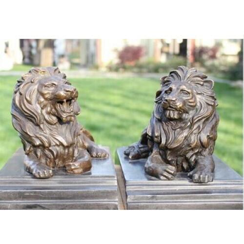 Copper Brass CHINESE crafts Asian Del Arte Escultura China de Cobre de Bronce De Foo Fu Perro Del Estatua Par