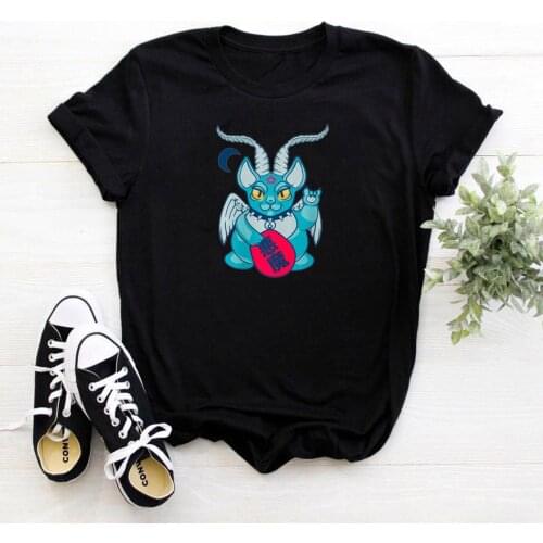 Cute Cartoons Demon Women T Shirt Funny Anime Pattern O-neck Short Sleeve Tee Shirt Femme Vintage White Pink Loose Tshirts Women