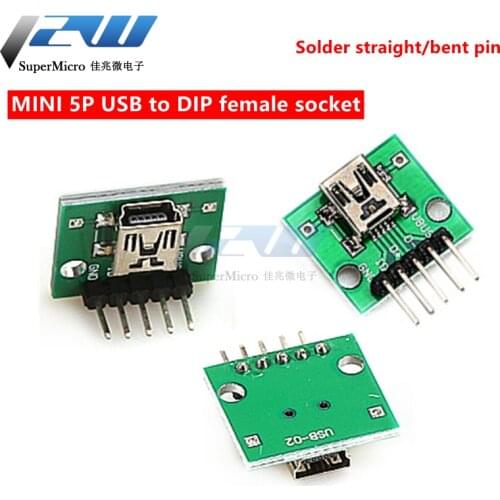 2pcs MINI 5P USB adapter DIP female socket solder pin, straight plug adapter board Welded mobile phone power data line module