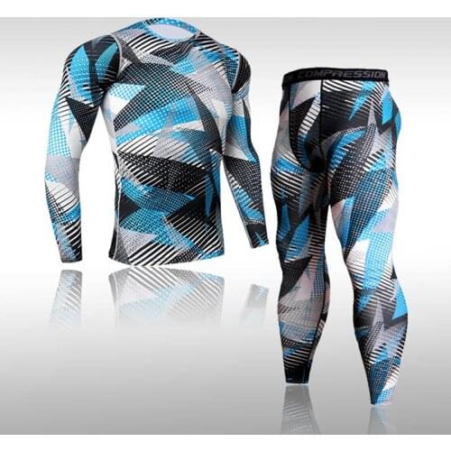 Men Compression Suit MMA Thermal Underwear Long Sleeve Set Mens Tight Pants Fitness Bodybuilding Clothes Rashguard Sport Shirt