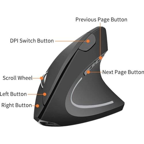 Wireless Rechargeable Vertical Mouse 4 Gears 1600 DPI Adjustable Optical Computer PC Mice Ergonomic for Office Home Gamers
