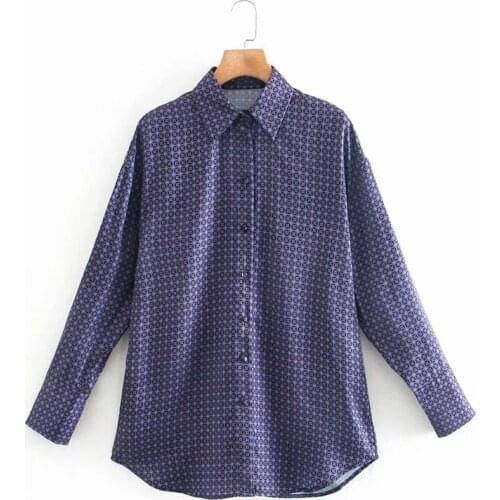 New style ladies geometric pattern printed shirt long-sleeved loose top street celebrity blouse