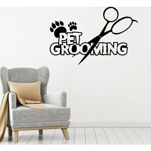 Pet Grooming Wall Decal Purity Services Animals Scissors Vinyl Window Stickers Pet Haircut Shop Decor Removable Mural S1069