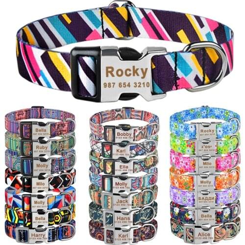 Adjustable Nylon Plaid Unisex Dog Collar Personalized Dog Collar Custom Free Engraved Name ID Tag Small Large Product Dog Collar