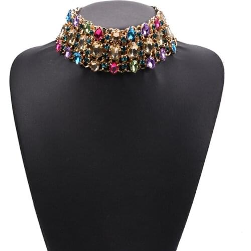 Luxury Crystal Rhinestone Choker Necklaces Big Bib Large Collar Maxi Statement Necklace Women Boho Ethnic Indian Wedding Jewelry