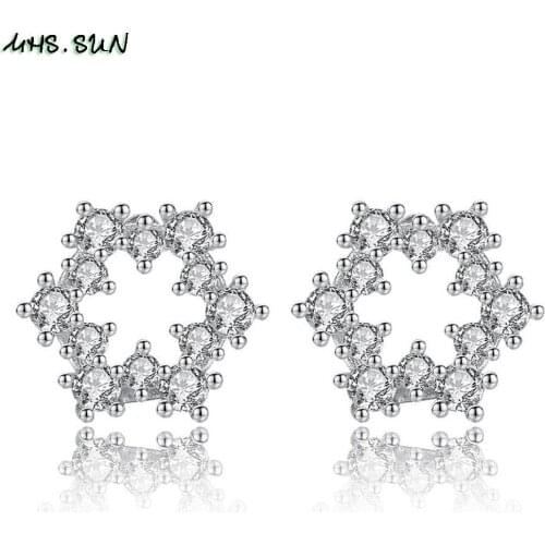 MHS.SUN Luxury 10MM Cubic Zirconia Crystal Stud Earrings For Women Jewelry Korean Style Flower Earrings Charm Girls Best Gift