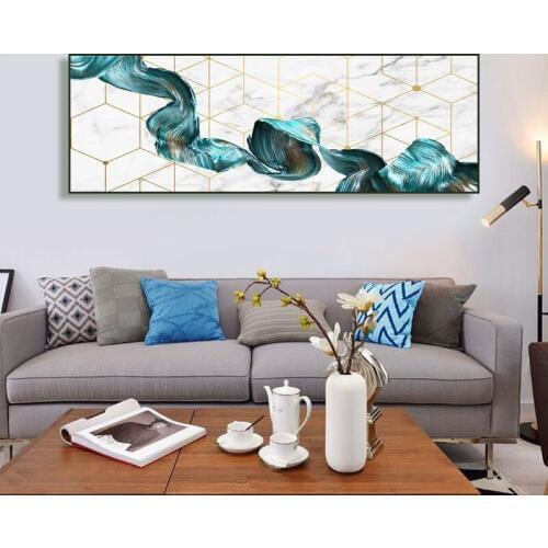 Green Streamer on Abstract Marble Oil Painting on Canvas Posters and Prints Wall Art Pictures for Living Room Decor No Frame