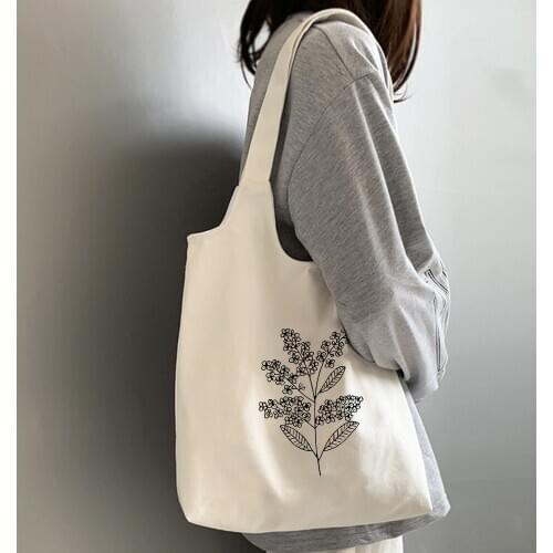 Women Cotton Bags Canvas Bags Ladies Shopping Canvas Bag 90s Ulzzang Shoulder Bag Folding Handbag Tote Korean Harajuku Printing