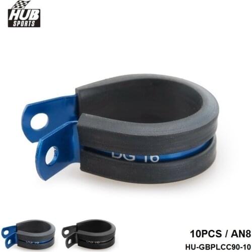 10PCS x AN8 15.90mm I.D BLUE/BLACK Aluminium Cushioned P Clip / Tubing Clamp HU-GBPLCC90-10
