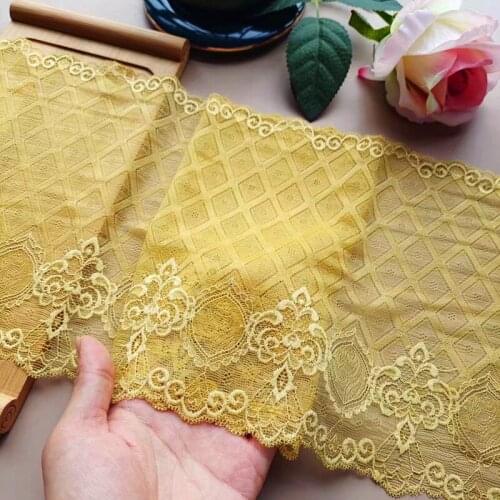 2M/lot 21cm wide elastic ginger yellow apricot embroidered lace diy clothing tube top skirt decorative fabric AC207