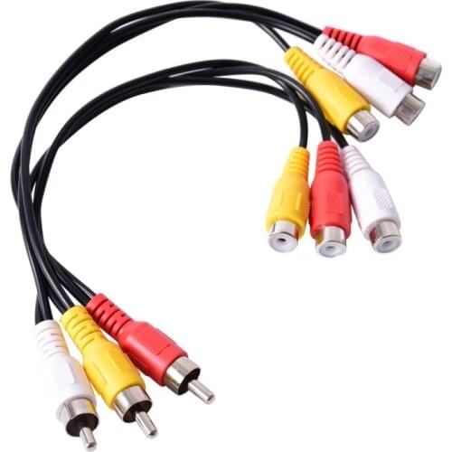 Wholsale 3 RCA Male To 6 RCA Female Plug Splitter Audio TV DVD Video Adapter AV Cable 500pcs/lot