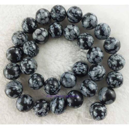 2015 hot sale Fashion jewelry 8mm Round Smooth Snowflake Obsidian chalcedony Beads15" inch Wholesale and retail