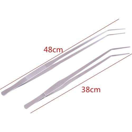 38cm/48cm Aquarium Live Tank Straight Curve Plant Tweezers Long Tongs Stainless Steel Plant Shrimp Reef Tank Crooked Tweezer
