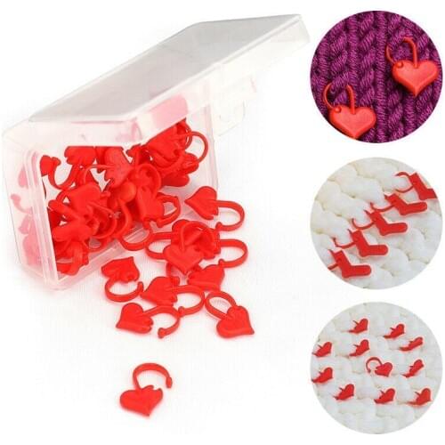 50pcs/box Locking Stitch Markers Heart Shaped Stitch Holder DIY Needle Arts Craft Plastic Knitting Crochet Markers Sewing Tools