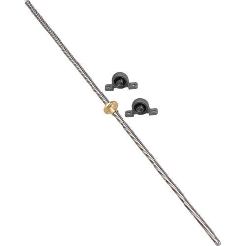 500mm Length 8mm Dia Silver Horizontal Lead Screw Rod & Pillow Block Mounted Bearing for 3D Printer Set of 3