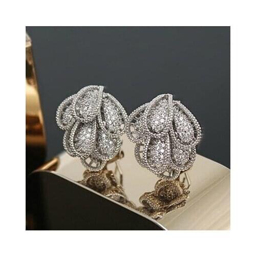 A306A Fashion Luxury korean style Pteris shaped big stud earrings AAA cubic zirconia E26251