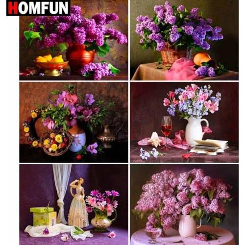 HOMFUN Full Square/Round Drill 5D DIY Diamond Painting "Purple bouquet landscape" Embroidery Cross Stitch 5D Home Decor Gift