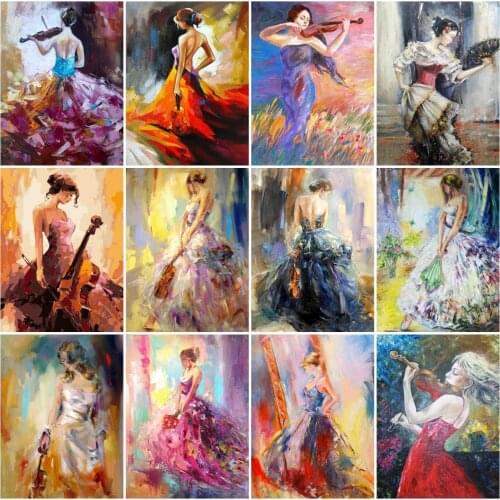 AZQSD Diamond Painting Violin Woman Full Square Diamond Embroidery Portrait Rhinestones Mosaic Needlework Decoration