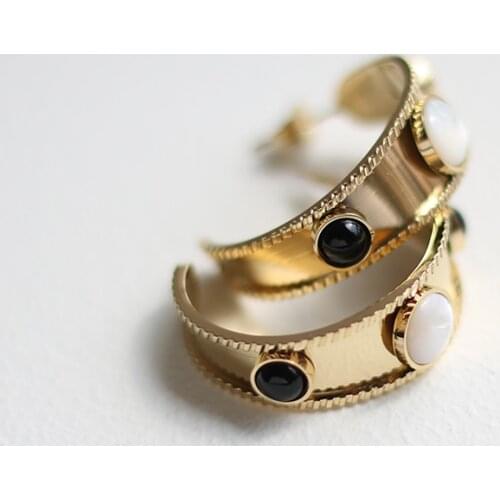 Amaiyllis 18K Gold Baroque White Mother-Of-Pearl Earrings Stud Handmade Gear Wide Ear Cuff Earrings For Women Jewelry