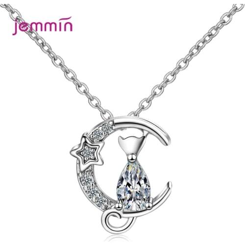 Ins Hot Cubic Zirconia Cute Cat Pendant Necklaces For Women Girls Birthday Gift 925 Sterling Silver Fine Jewelry Clavicle Chain