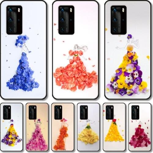 Girl and flowers Phone Case For Huawei P 40 30 20 10 9 Smart 2019 Lite E Pro Plus black cell shell