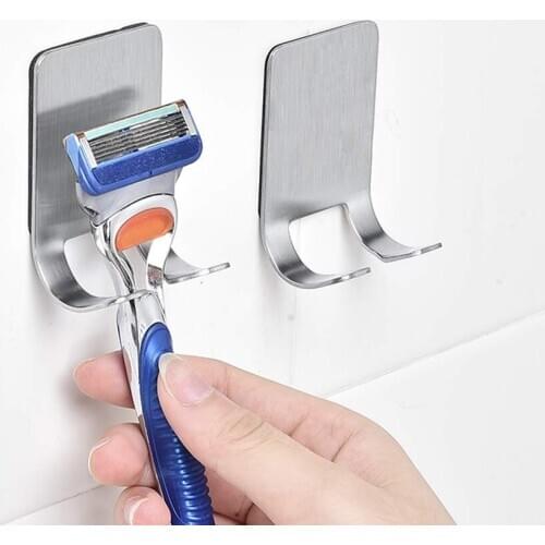 Razor Holder Shaver Hook Hanger Stand(1/2 Pack)Self Adhesive Stainless Steel Heavy Duty Utility Storage Hook for Towel Bathrobe