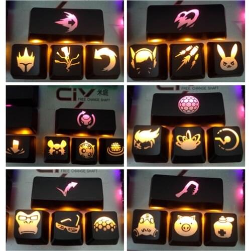 Backlight Ow Key Caps For Mx Switches Abs Mechanical Keyboard Keycap For Overwatch Gamer Mercy Dva Genji Roadhog 4 Keys/set