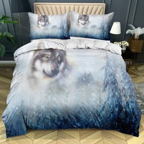 Animal Duvet Cover Sets Custom Design 3D Wolf Bed Linen and Pillow Covers 203*230cm Full Twin Double King Size White Beddings