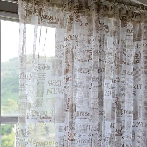 Brown Newspaper Sheer Curtains for Living Room Bedroom Tulle Curtains Beige Voile Curtains Panel Window Treatments Home Decor