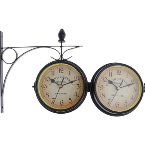 OUTDOOR BRACKET GARDEN STATION WALL CLOCK DOUBLE SIDED CLOCK