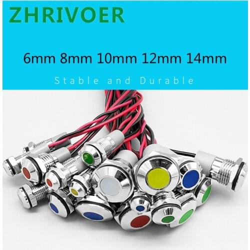 1pc 6mm 8mm 10mm 12mm 14mm 3V 5V 12V 24V 110V 220V Waterproof IP67 Metal LED Warning Indicator Light Signal Lamp Pilot Wire