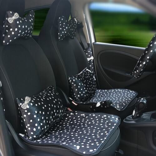 Fashion warm wave point plush car interior set lovely Pearl bow accessories in car handbrake cover Steering Wheel Cover etc