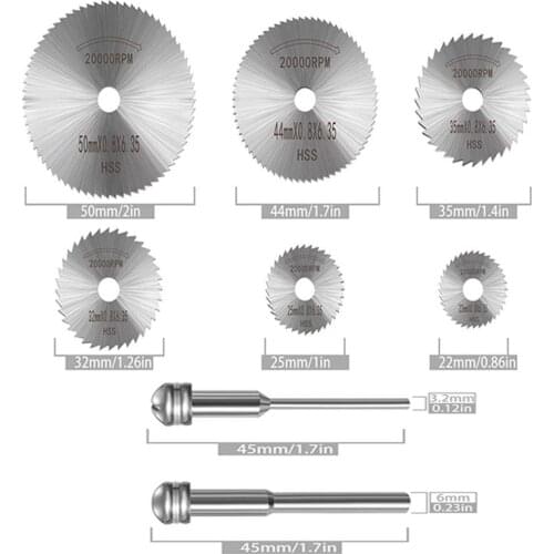 Set 22/25/32/44/50mm HSS Circular Saw Blade Rotary Tool For Dremel Metal Cutter Power Tool Set Wood Cutting Discs Drill Mandrel