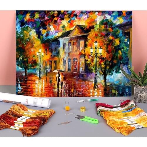 Autumn Day Pre-Printed 11CT Cross-Stitch Embroidery Set DMC Threads Handicraft Handmade Hobby Needlework Magic Room