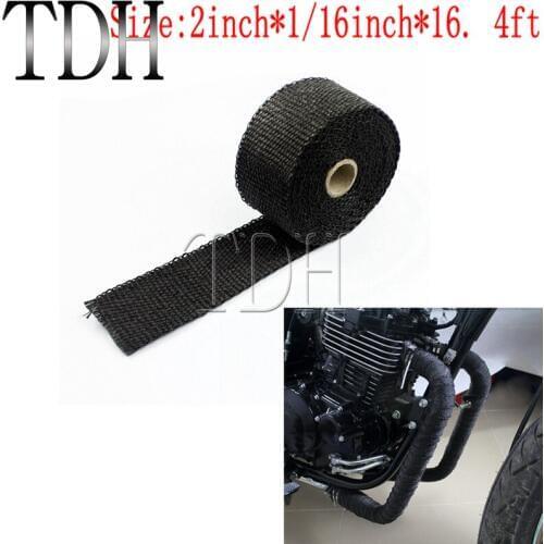 Motorcycle Black 5M Exhaust Header Pipe Heat Wrap Tape 2inch X 1/16inch X 16.4ft With Steel Ties Car Motorcycle Intake Parts