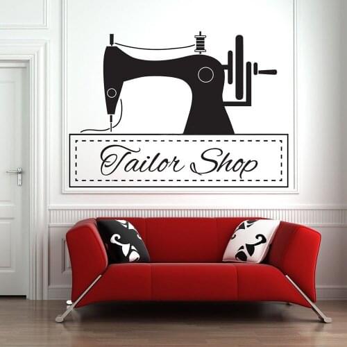 Sewing Machine Wall Sticker Tailor Shop Wall Decor Vinyl Decal Clothing Store Decoration Needlework Mural Mends