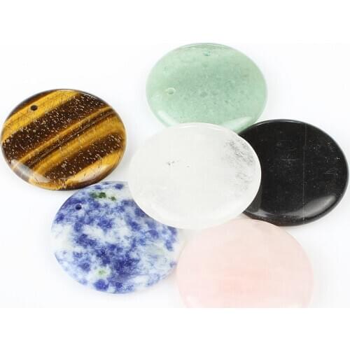 5pcs / Bag 30x7mm 15x 6mm Natural Blue Sand Amethyst Pink Crystal Round Pendant Jewelry Making DIY Necklace Earrings Accessories