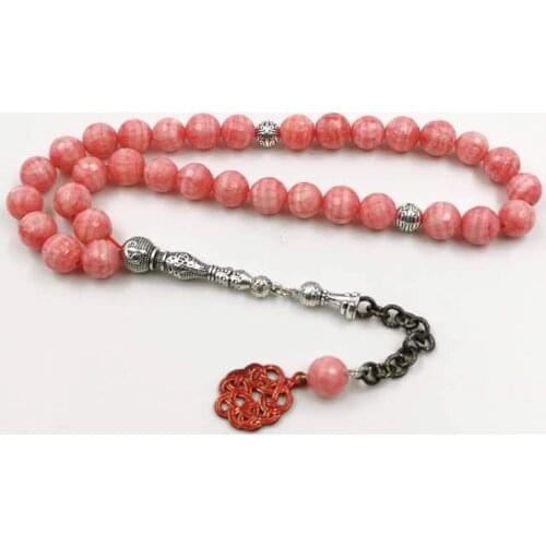 Natural Pink Jaspers Tasbih Muslim stone rosary Islamic misbaha Turkey Fashion 33 prayer beads bracelet Saudi arabic Eid gift